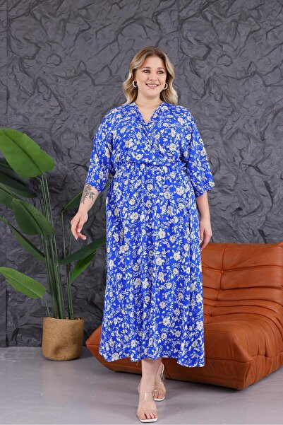 Siyezen Plus Size Floral Print Elastic Waist Dress