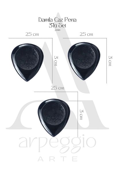 arpeggio ARTE Alice Drop Picks, Black Set of 3 2.00mm Jazz Guitar Picks 2.00mm Bass Guitar Picks