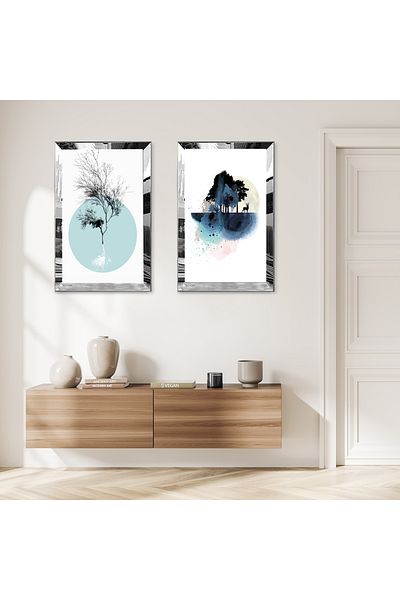 Zevahir Mobilya Dekorasyon SET DE MASA MDF DUBLA CU CADRU DE PLEXIGLASS CU OGLINDA SILVER FOND ALB