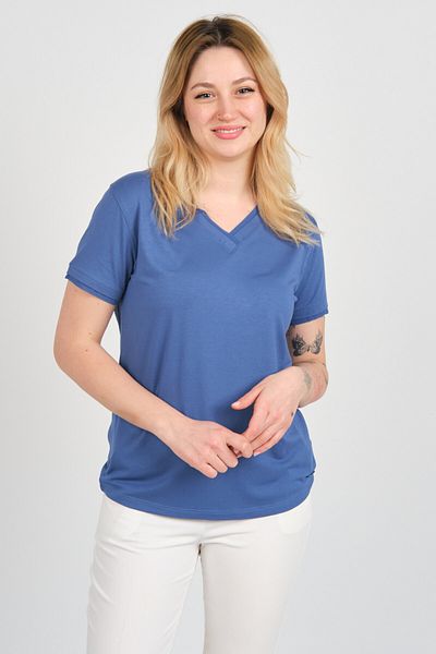 Sistas Γυναικείο γιακά και μανίκια με λεπτομέρεια από τούλι κοντομάνικη μπλούζα 24101 Indigo