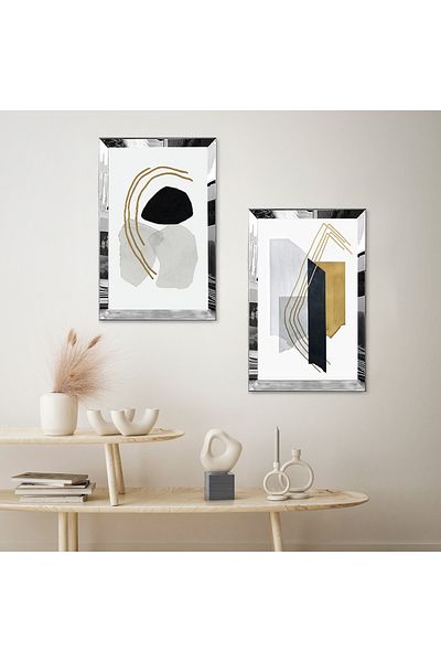 Zevahir Mobilya Dekorasyon SET DE MASA MDF DUAL DE DESIGN MODERN CULOARE CU CADRU DE PLEXY CU OGLINDA SILVER FOND ALB