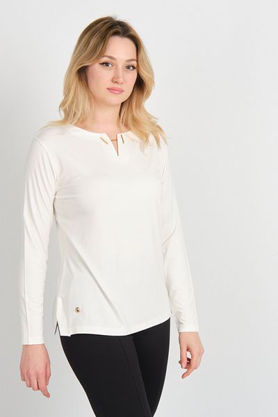 Sistas Women's Long Sleeve Blouse with Chain Buckle on the Collar and Side Slits 24014 Ecru