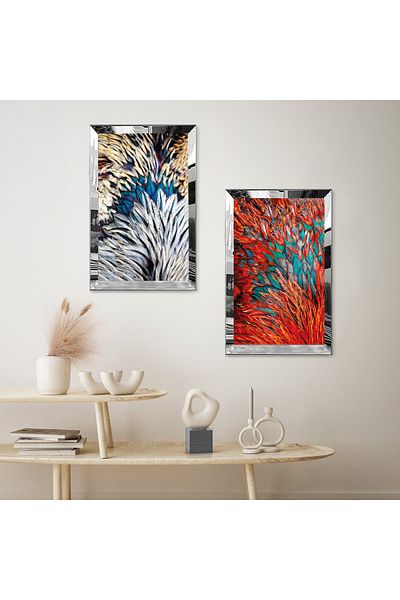 Zevahir Mobilya Dekorasyon SET DE MASA MDF DUBLA CU CADRU DE PLEXY CU OGLINDA SILVER FLORE ORANGE ALBE