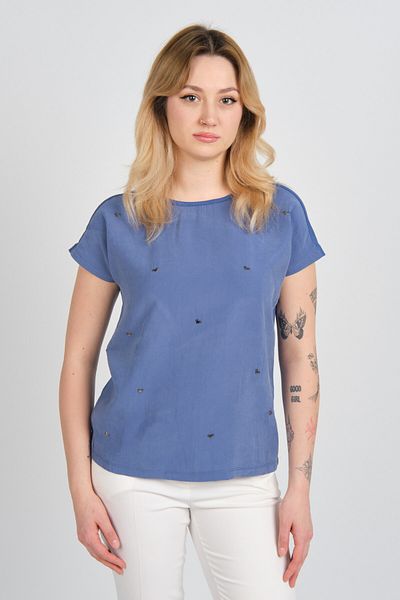 Sistas Accesoriu pentru femei Detaliat decolteu cu gât în ​​față țesătură spate pieptănat bluză 24250 Indigo