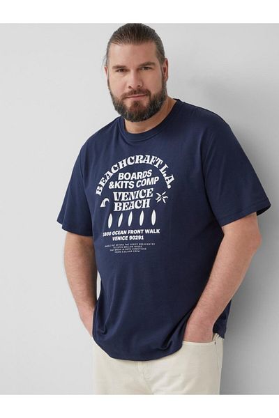 s.Oliver Tricou bărbătesc din bumbac, mărime mare, cu imprimeu text, bleumarin închis, 4XL