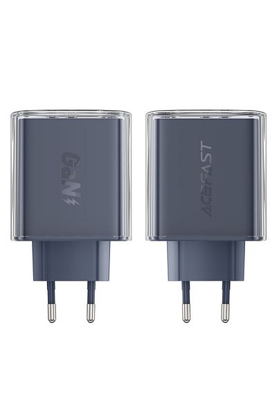 Acefast Wall Charger, Fast Charging, AcesFast, 2x Type-C, USB, GaN, PD65W fast charging, A45, Gray