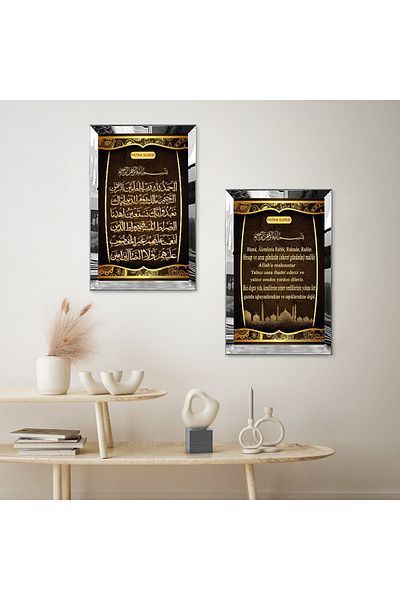 Zevahir Mobilya Dekorasyon SET DE MASA MDF DUALA FATIHA SURAH SI MEALI CU CADRU DE PLEXY CU Oglinda SILVER