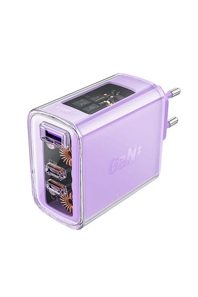 Acefast Wall Charger, Fast Charging, AcesFast, 2x Type-C, USB, GaN, PD65W fast charging, A45, Purple
