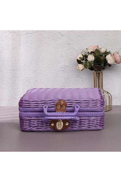 Choice Purple Rattan-like Finishing Box Woven Rattan Basket Retro Storage Box Decorative Props Suitcase wit