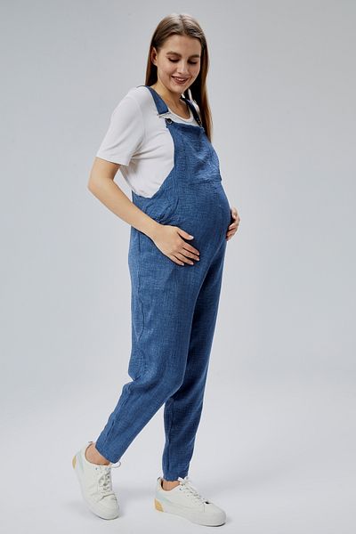 LYN MAMA Johana Maternity Linen Salopet - Blue