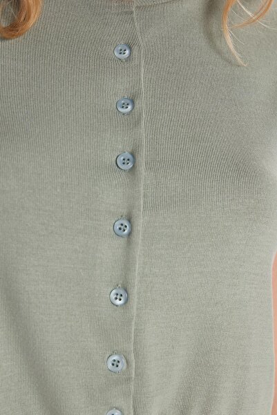 Tudors Kadın Slim Fit Dar Kesim Kısa Kollu Bisiklet Yaka Düğmeli Mint Hırka