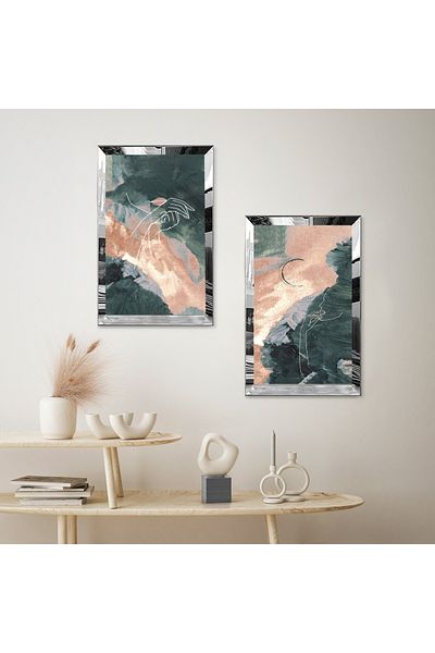 Zevahir Mobilya Dekorasyon SET DE MASA DECORATIVĂ MDF DUALĂ CU FORME ABSTRACTE CU CADRU DE PLEXY CU Oglindă SILVER