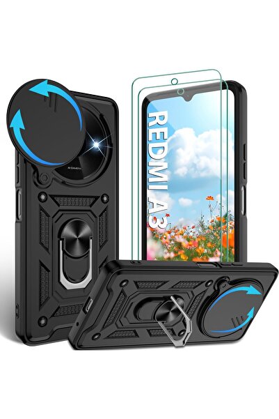 Rivor Xiaomi Redmi A3 4G & Poco C61 Kılıf Kamera Sürgülü Standlı Yüzüklü Darb...