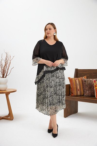 RMG Asymmetrical Cut Pleated Plus Size Chiffon Dress Cream