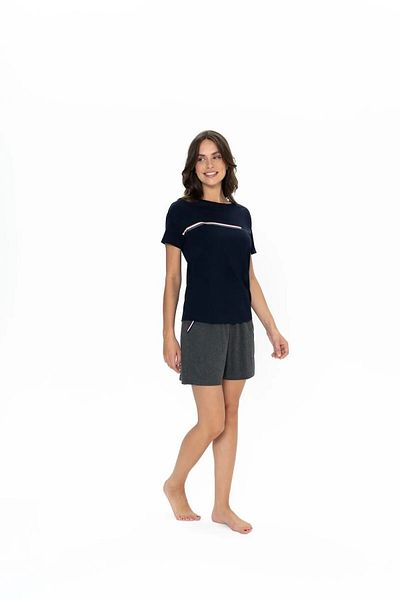 U.S. Polo Assn. U.S. Polo Assn. Set de pantaloni scurți de pijama pentru femei, cu gât rotund, cu detaliu de linie de sus
