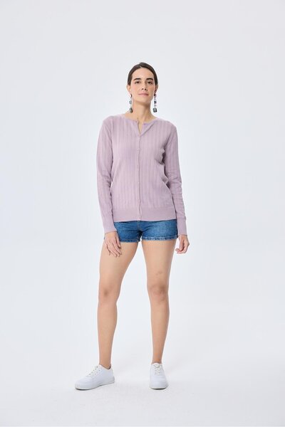 Peraluna Celine, Ajur Örgülü Kadın Triko Hırka - LİLA