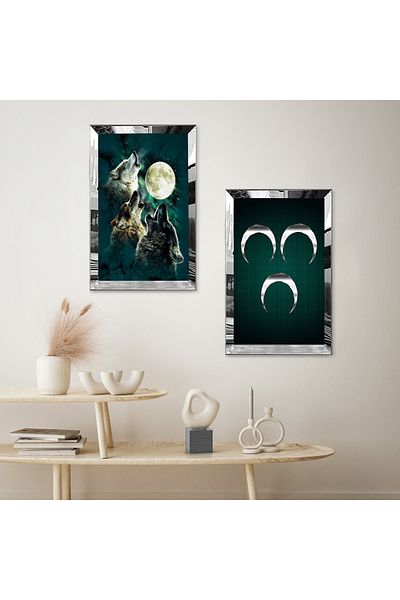 Zevahir Mobilya Dekorasyon SET DE MASA MDF DUBLA CU CADRU DE PLEXY CU OGLINDA SILVER 3 SEMI LUNA SI WOLF HOWLING