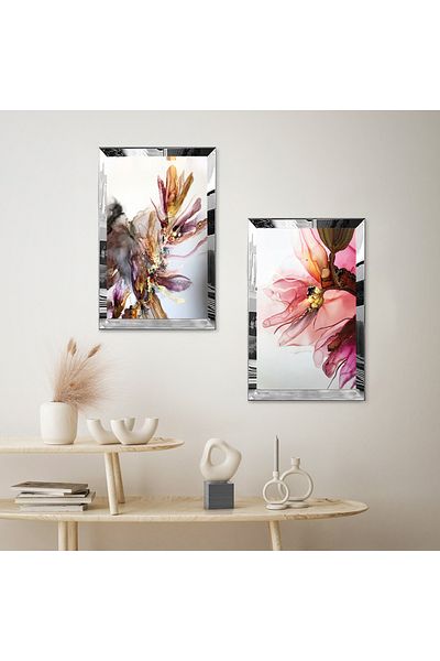 Zevahir Mobilya Dekorasyon FLORI DECORATIVE CULORI CU CADRU DE PLEXY CU Oglinda SILVER SET DE MASA MDF DUBLA