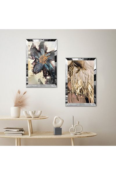 Zevahir Mobilya Dekorasyon SET DE MASA MDF DUBLA CU FON ALB CU CADRU DE PLEXY CU OGLINDA SILVER