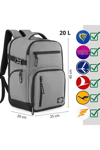 zagatto Hand Luggage Backpack ®, Gray, 40x20x25 Cm, Airline Approved, 20l, Zg948