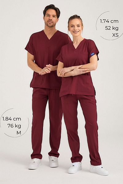 Pozitif Üniforma Tricou pentru asistentă din Lycra Burgundy Partea de jos a superioară Costum chirurgical Scrubs Uniforme Tricou chirurgical
