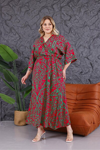 Siyezen Plus Size Double Breasted Collar Elastic Waist Dress