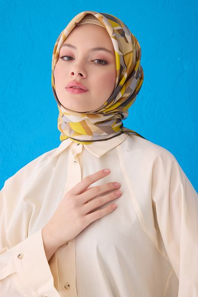 Belli Φουλάρι από καθαρό μετάξι 4106D (Twill Silk) 90 x 90 Καφέ - Πράσινο