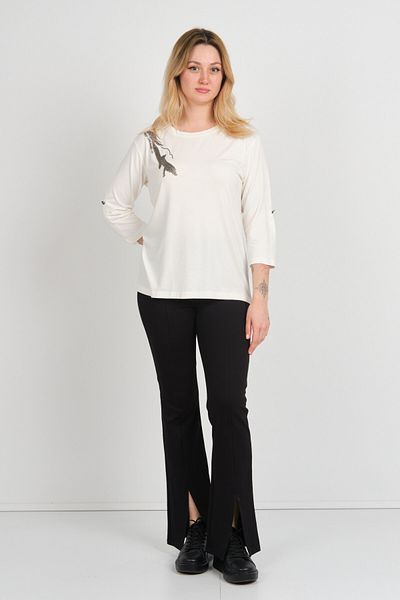 Sistas Women's Three Quarter Sleeve Sequin and Embellishment Detailed Crew Neck Blouse 24004 Ecru