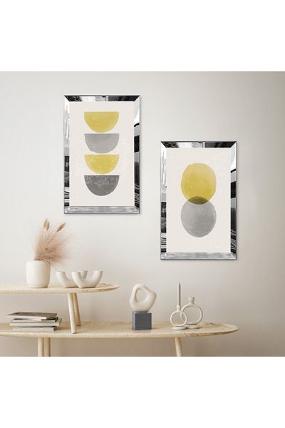 Zevahir Mobilya Dekorasyon SET DE MASA MDF DUBLA CU CADRU PLEXY CU OGLINDA SILVER, FUNG DE FOND ALB MODERN