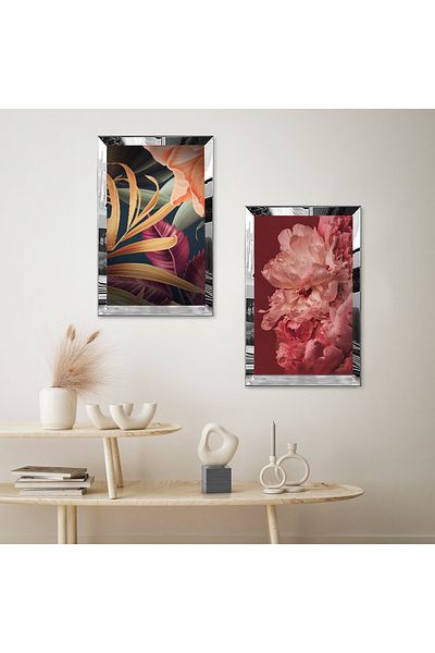Zevahir Mobilya Dekorasyon FLORI MODERNE CULORI CU CADRU DE PLEXY CU Oglinda SILVER SET DE MASA MDF DUBLA