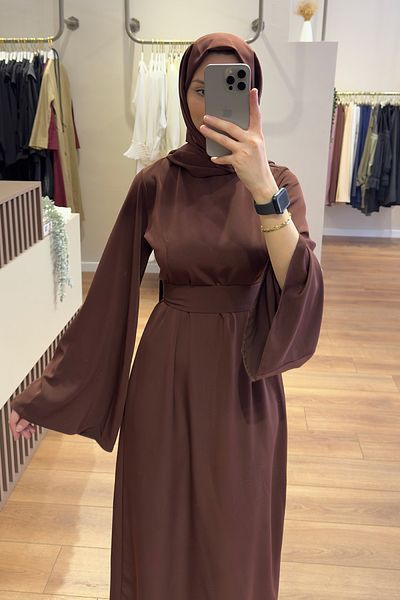 Birgül Bektaş Brown Sleeve Flounce Belted Dress