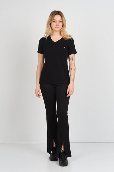Sistas Bluză de damă cu mânecă scurtă cu buzunar ornamental cu mânecă dublă 4110 negru