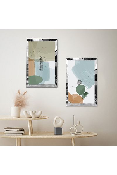 Zevahir Mobilya Dekorasyon SET DE PENTRU TABLĂ MDF BINARĂ CU CADRU DE PLEXY CU OZAR DE ARGINT FORME ABSTRACTE DECORATIVE