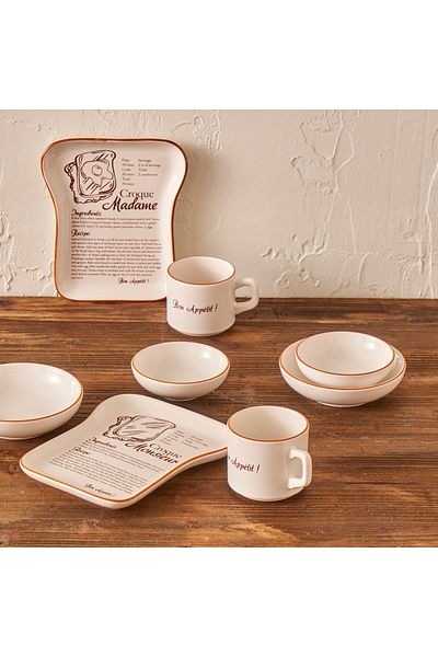 Bella Maison Croque Ceramic 8 Piece 2 Person Toast Breakfast Set Brown