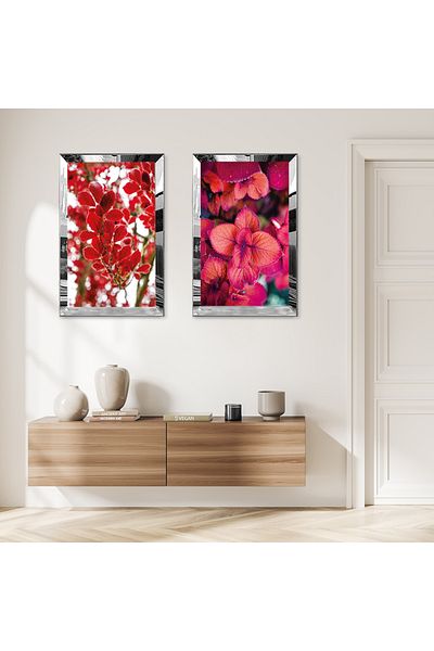 Zevahir Mobilya Dekorasyon SET DE MASA MDF DUBLA PLANTE ROSE CU CADRU DE PLEXY CU OGLINDA ARGINTIE