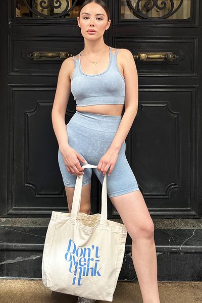 VAGGON Women's Mix Cross Drawstring Crop Blouse and Short Shorts Leggings and Bag Set Sports V00021 V00021