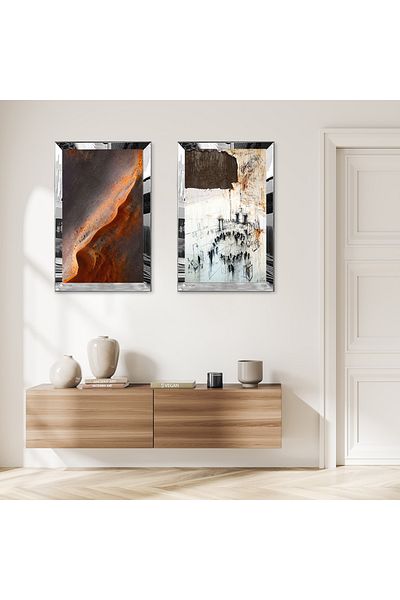 Zevahir Mobilya Dekorasyon SET DE TABLĂ MDF DUALĂ CU MODELE ABSTRACTE CU CADRU DE PLEXY CU OZAR DE ARGINT
