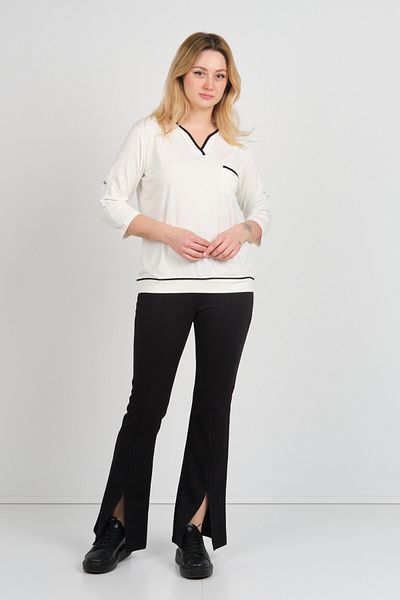 Sistas Women's Three Quarter Sleeve V Neck Single Pocket Blouse 4028 Ecru