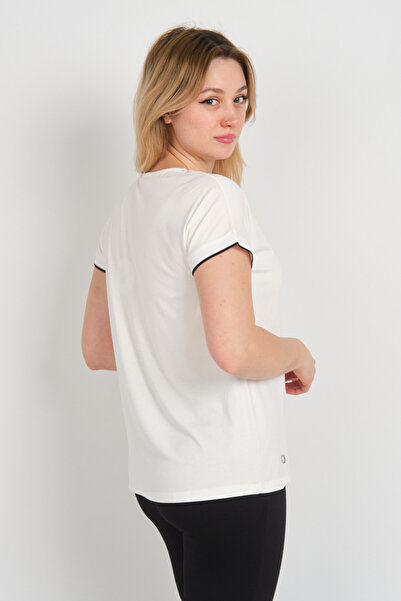 Sistas Women's Knitted Collar and Sleeves Blouse with Crew Neck Accessories 24213 Ecru