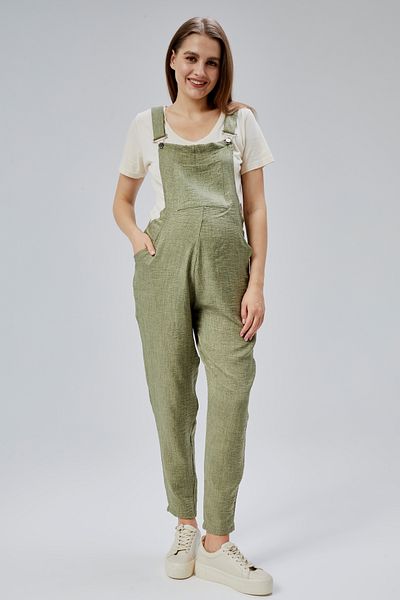 LYN MAMA Johana Maternity Linen Salopet - Khaki