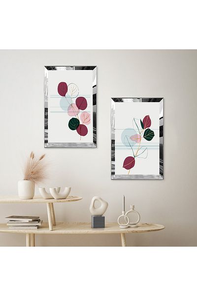 Zevahir Mobilya Dekorasyon FLORI DECORATIVE ROZ CU CADRU DE PLEXY CU OGLINDA ARGINTIE FOND ALB SET DE MASA MDF DUBLA