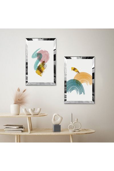 Zevahir Mobilya Dekorasyon SET DE PENTRU TABLĂ MDF DECORATIVĂ CU CADRU DE PLEXY CU OGLINDĂ DE ARGINTI, FON ALB, CULOARE, PENTRU PERIE