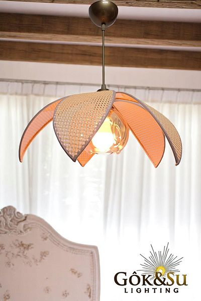 Göksu Lighting Rattan Propeller Model Pendant Lamp Chandelier Living Room Hall Entrance Kitchen