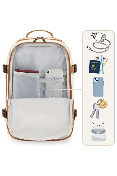 zagatto Rucsac de călătorie, Zagatto®, Bej/Maro, 20L, Impermeabil, Deschidere la 90°, Curea pentru troler, ZG932