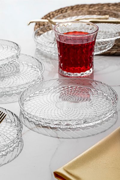 Porsima Venice Cake Plate Upright Plate - 6-Piece Glass Presentation Plate Cake Cookie Cake Catering Serving Plate-16 cm