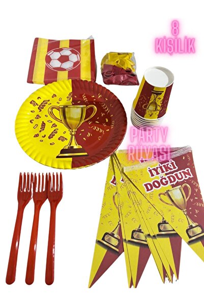 partyrüyası Yellow Red Mug Themed Birthday Set for 8 People