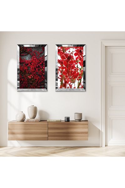 Zevahir Mobilya Dekorasyon SET DE MASA MDF DUBLA PLANTE ROSE MODERNE CU CADRU DE PLEXY CU OGLINDA SILVER