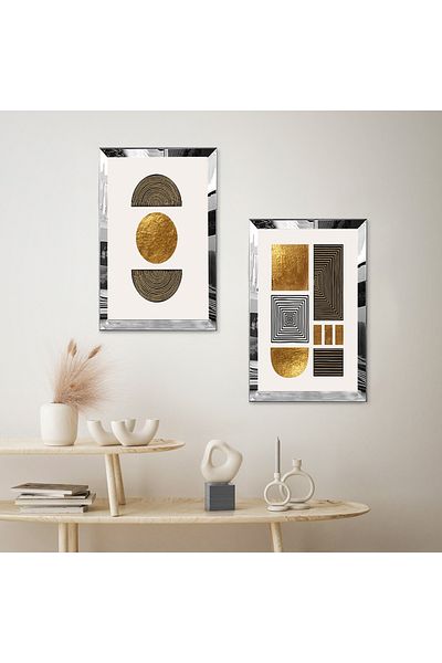 Zevahir Mobilya Dekorasyon SET DE PENTRU TABLĂ MDF DUALĂ CU FORME ABSTRACTE DECORATIVE CU CADRU DE PLEXY CU OZAR SILVER FOND ALB