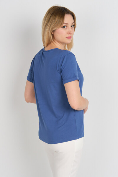 Sistas Bluză de damă cu mânecă scurtă cu buzunar ornamental cu mânecă dublă 4110 Indigo