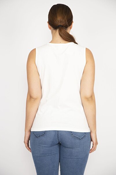 Şans Women's Bone Large Size Cotton Fabric Collar Lace Detailed Blouse 65n36603